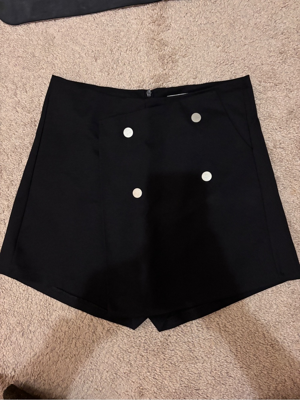 High-Waist Black Skort with Decorative Button Placket